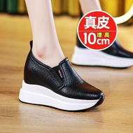 4 Genuine leather inner height increasing casual shoes 10 cm women's shoes anti-slip slip-on loafers