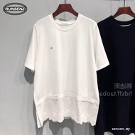 M-4XL Korean Lace Hem Spliced Tshirt Women Plus Size Loose Casual Top