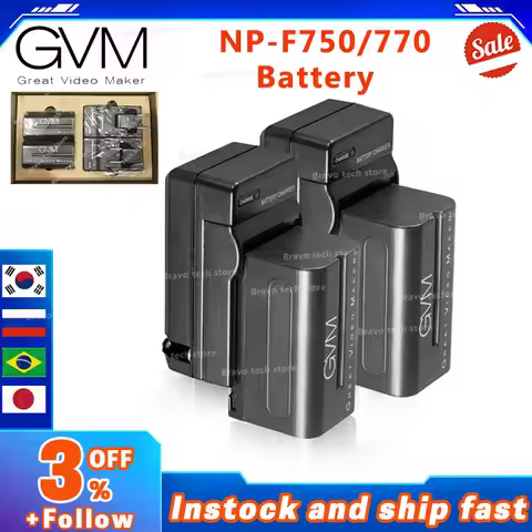 GVM NP-F750/770 Battery and Charger 4400mAh Travel Charger Kit for Sony NP-F975, NP-F960, NP-F950, N