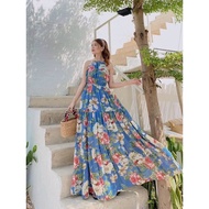 S60 Layered floral camisole maxi dress with elastic waist