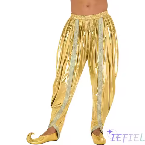 Adults Mens Indian Dhoti Pants Gold Brocade Trim Metallic Shiny Arab Baggy Pants Harem Palazzo Pants
