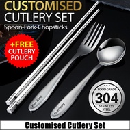 Name Customized Engraving cutlery Set(Spoon-Fork-Chopstick)