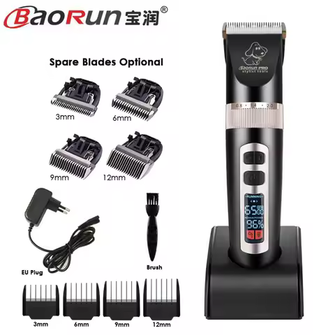 BaoRun P9 Professional Pet Dog Hair Trimmer LCD Display Electric Shaver Pet Grooming Hair Clipper In
