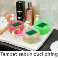 Round Dishwashing Soap Container Soap Dispenser 2in1 1000ml Soap Dispenser + Dishwashing Sponge (2in