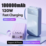 120W Powerbank 100000mAh Fast Charging 3 Cables Digital Display Powerbank Portable External Battery 