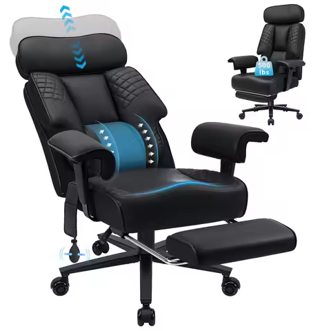 Executive Office Chair with Foot Rest and Waist Lumber Support, Ergonomic Gaming Chair with Adjustab