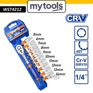 5-14mm 1/4 automatic socket set" 12 Piece WADFOW WST4212, CR-V steel industrial 1/4 inch socket set,