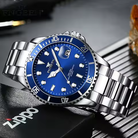 FNGEEN Fashion Classic Men's Quartz Watches Calendar Display Luminous Pointer Waterproof Stainless S