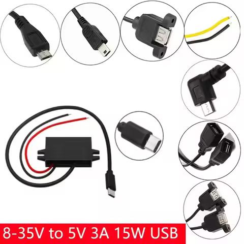 12V24V to 5V 3A Charging Converter DC to 12V to 5V Step Down Converter with Female/MICRO/TYPE C/MINI