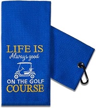 TOUNER Funny Golf Towel Gift for Dad, Retirement Gifts for Men Golfer, Funny Golf Towel for Men, Embroidered Golf Towels for Golf Bags with Clip (Life is Always Good On The Golf Course)
