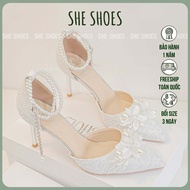 Cam Quy floral lace wedding shoes with pearl necklace 8p - GC08020