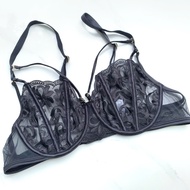 Thin bra with underwire, 3D embossed embroidery combined with satin exported to Europe big size 36E 