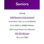 SIMBA Renew 100GB Senior Plan / Super IDD Pack / Main Wallet $5 Top Up