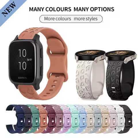 20mm Leopard Silicone Strap Engraved Band For Garmin Venu Sq 2 / Forerunner 645 245 158 55 165 Music