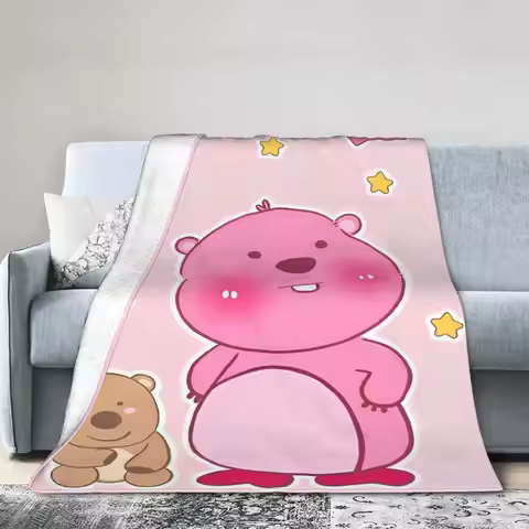 Cute Loopy Pororo Blanket Flannel Spring Autumn Pink Beaver Multi-function Lightweight Throw Blanket