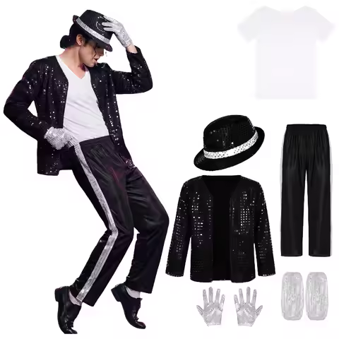 70s-80s Pop King Michael Jackson Billie Jean Cosplay Costume For Men Outfit Disco Party Hallowen Cos