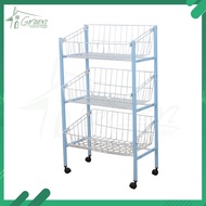 O58 ชั้นตาข่าย ชั้นวางของ ชั้นวางของซี่ลวด ขาเหล็ก 3 ชั้น ชั้นวางของอเนกประสงค์มีล้อ มี 2 สี แดง น้ำ