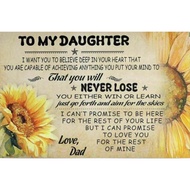 To My Daughter Sunflower Father And Son Inspiration Quotes Art Film Print Silk Poster for Your Home 