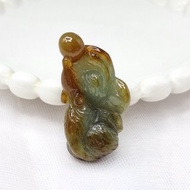 細糯綠底帶紅翡手工雕刻鼠帶錢幣吊墜 |天然緬甸玉A貨翡翠