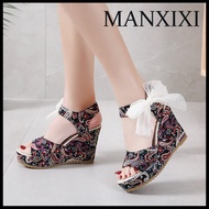MANXIXI Fashion Women Wedge Heels 3.93 Inches Beautiful Pattern Sandals (Size 35-42)