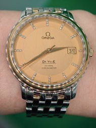 亞米加蝶飛18K金鋼36.5mm全套近全新Omega De Ville Co-Axial Chronometer 18K金鋼手錶 型號43741500 36.5mm自動機芯金面鑽石字2025年全套齊全