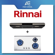 RINNAI RH-S3059-PBW 90CM BLACK SLIMLINE HOOD + RINNAI RB-93TS 3 BURNER HYPER FLAME STAINLESS STEEL BUILT-IN HOB