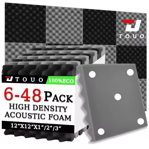 TOUO Bedroom Studio Acoustic Foam Wall Panels with Egg Crate 12"x12"x1/2/3" for Sound Treatment