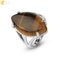 CSJA Crystal Rings Natural Stone Ring for Women Men Adjustable Healing Pink Quartz Lapis Lazuli Opal