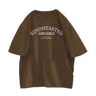 Heleytic Oversized Kind Hearted Amicable Tshirt I Simple Women's Toffee A7728 CottonPURE