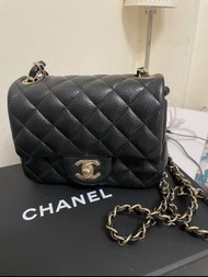 RARE Chanel Classic Mini Square 17 Caviar leather GHW 方胖子 黑金牛 荔枝皮 絕版