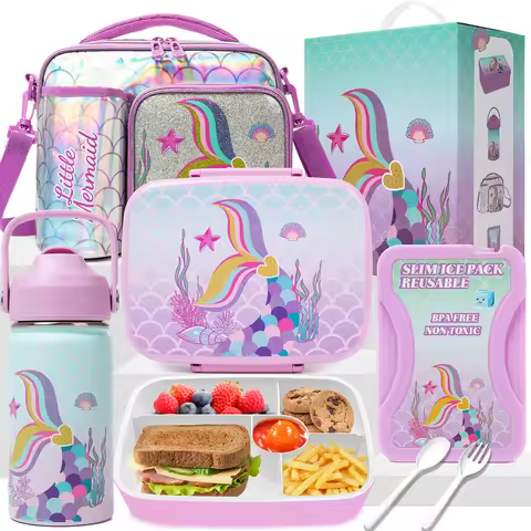 Cute Bento Box for Kids Lunch Box for Girls Bento Lunch Box for Kids Lunch Box Set with 5 Compartmen