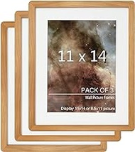 TRAHOME 11x14 Picture Frame,Solid Wood,3 Pack Photo Frames, Display Pictures 8.5x11 with Mat or 11x14 Without Mat, Gallery Wall Photo Frames-Yellow