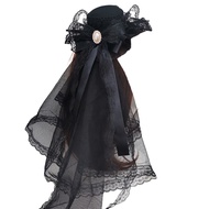 【YIDA】Lolita Gothic Cô Dâu Hat Đuôi Mạng Che Mặt Handmade Tối Cài tóc cô dâu Cho Lo Phong Cách Dress