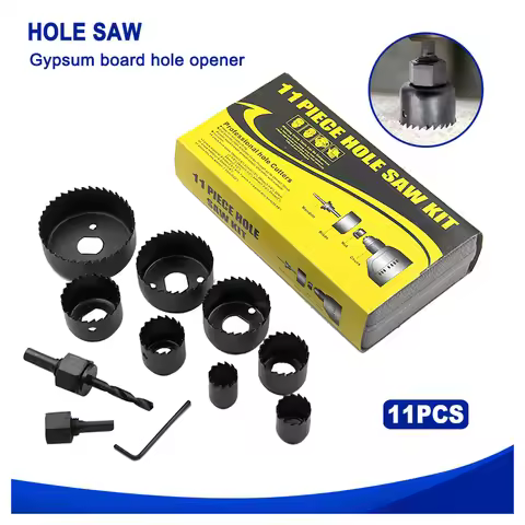 11pc Black Hole Saw Woodworking Gypsum Board Hole Opener 19-64mm Ceiling Hole Punching Tool Set Plas