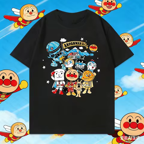 Vintage A-Anpanman Friends Print T Shirt Harajuku Streetwear Funny Cartoon Crewneck Tops for Men's Y