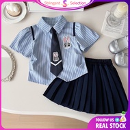 🇲🇾READY STOCK🇲🇾 Girls Cute Bunny Outfit Set Short Sleeve Shirt Pleated Skirt Kids Preppy Style Two P