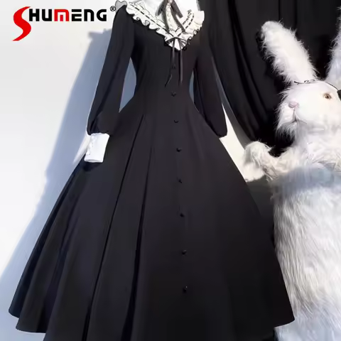 Elegant Princess Dress Lolita OP Winter Clothes Slim Fit Rojita Gothic Japanese Style Long Dresses H