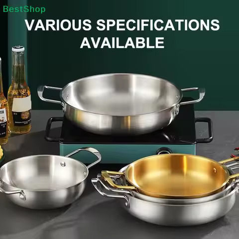 ☽Stainless Steel Paella Pan with Handles,Non-Stick Shallow Frying Pan,Multi-Purpose Cooking Pan for 
