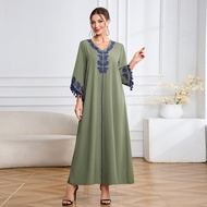 Simple and Elegant Embroidered V-neck Long Skirt Burqa