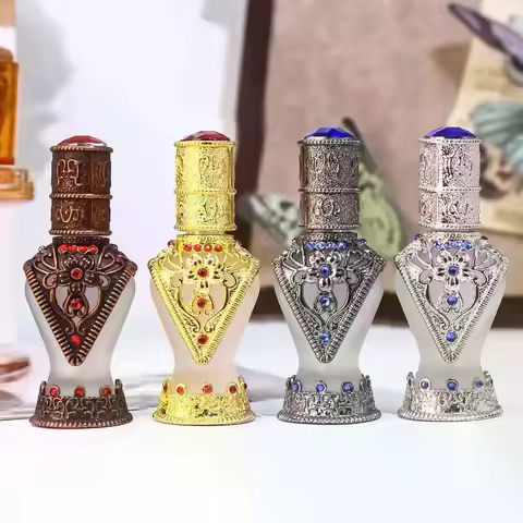 8mL Arabian Style Antiqued Metal Arabian Style Essential Oil Bottles Refillable Perfume Bottles Deco