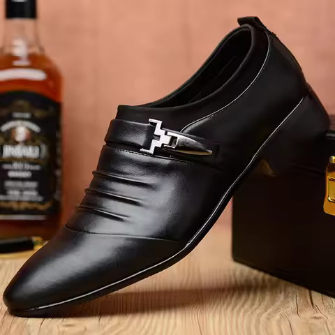 Mens Dress Shoes Business Leather Shoes Luxury Slip on Oxfords Point Toe Men Wedding Shoes Loafers C