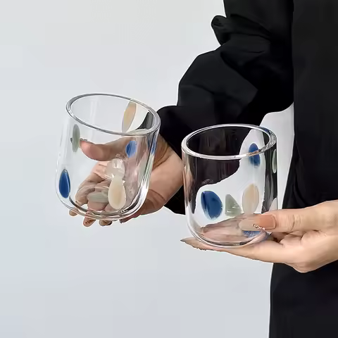 Vintage Polka Dot Glass Mug, Ideal for Iced Coffee, Latte, Dessert, Ice Cream, Yogurt & Sparkling Wa