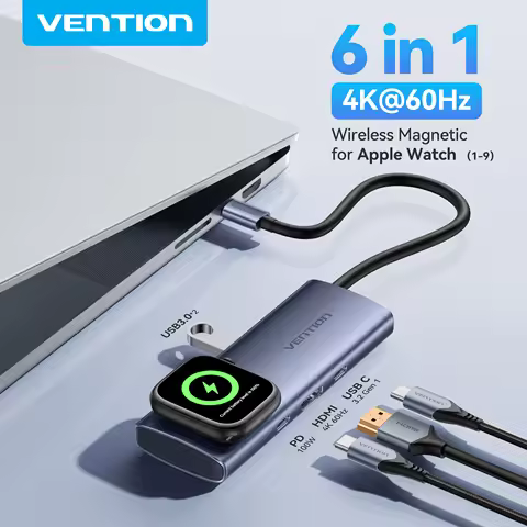 Vention USB C Hub 4K 60Hz Wireless Magnetic Charger for iWatch 1-9 Series USB 3.0 PD 100W Hub for Ma