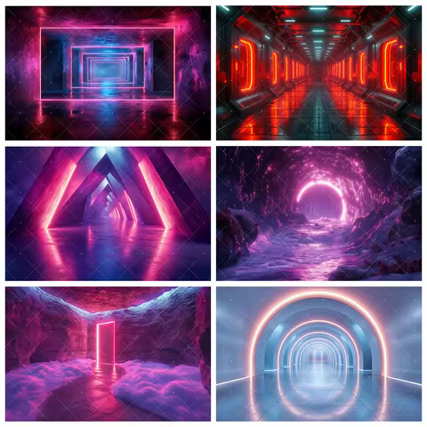 Neon Lights Stage Backdrop Cool Dancing Bar Smog Aperture Disco 80s 90s Party Stage Decor Photograph