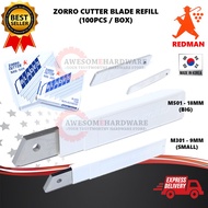 (100PCS) 100% ORIGINAL REDMAN ZORRO KOREA 9MM OR 18MM CUTTER BLADE REFILL WITH REDMAN LOGO