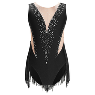 Kids Girls Gymnastics Leotard Figure Skating Ballet Leotards Shiny Rhinestone Tassel Bodysuit Latin