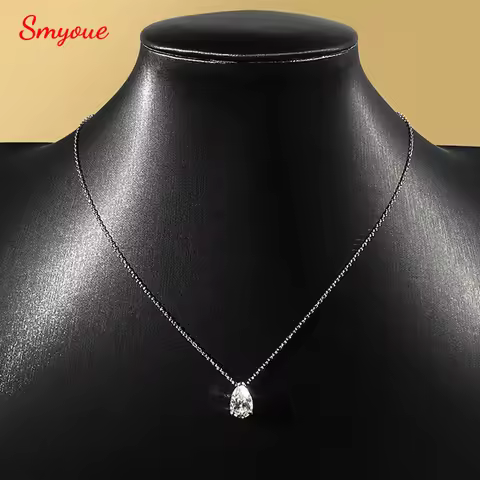 Smyoue 1-4CT Pear Cut Moissanite Pendant Necklace for Women Girls 3 Designs Lab Diamond Wedding Silv