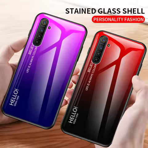 For OPPO Realme XT X2 1 2 3 5 Pro C2 Case Tempered Glass Gradient back Cover case For oppo reno 10X