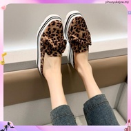 Leopard print Bow Woman's Wedges Shoes 7cm Heels Slingback Casual Walking Shoes Anti-skid Size 35-43