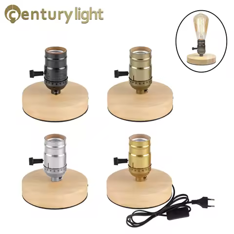 Vintage Wood Table Lamp Base E27 E26 Socket Holder 220V 110V EU Plug Night Lights Desk Lamp for Bedr